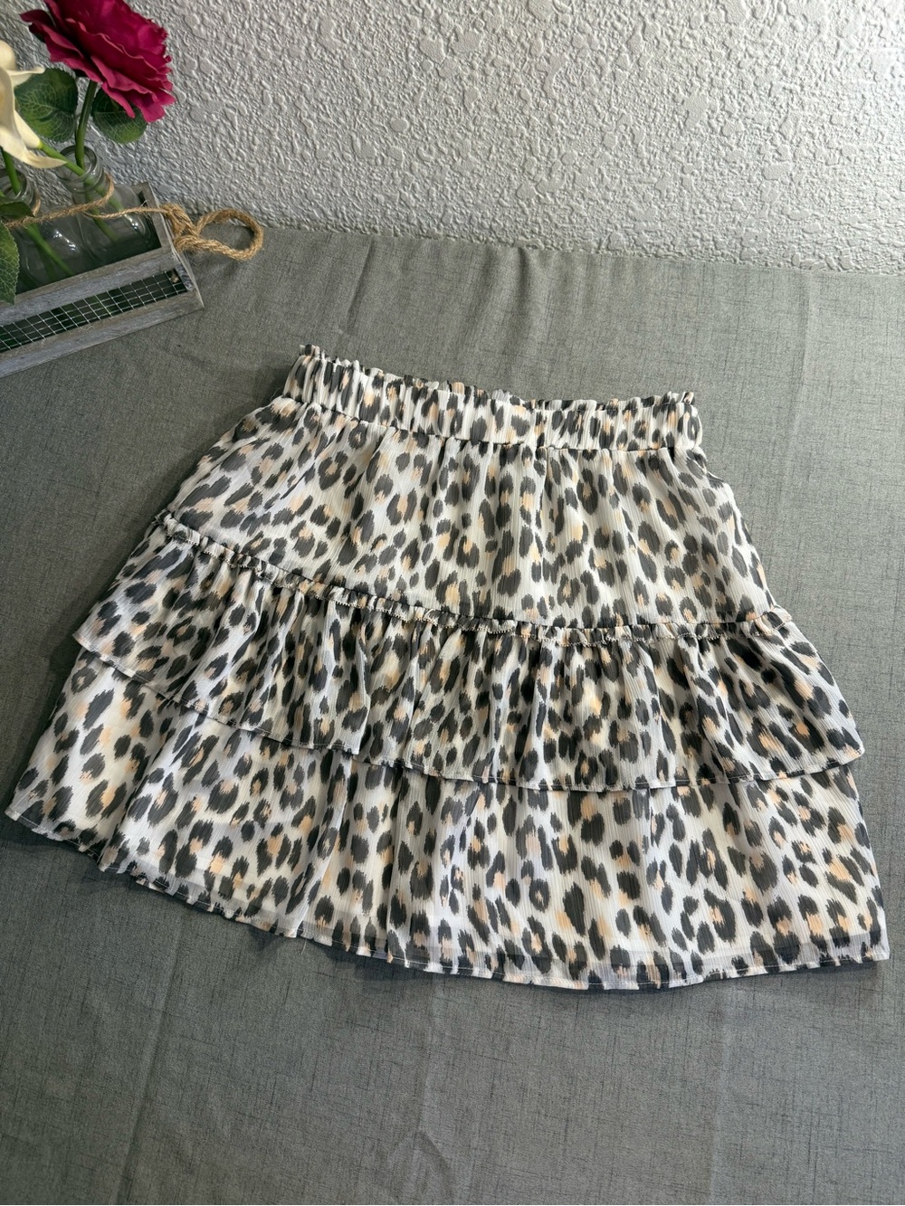 Loft Women's Leopard Print‎ Tiered Skirt - Neutral Tones Size XS Peach / Black